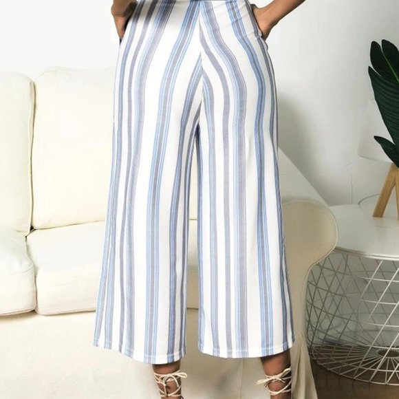 Italian Blue Stripe Jumpsuit with Pockets - Picture 6 of 16